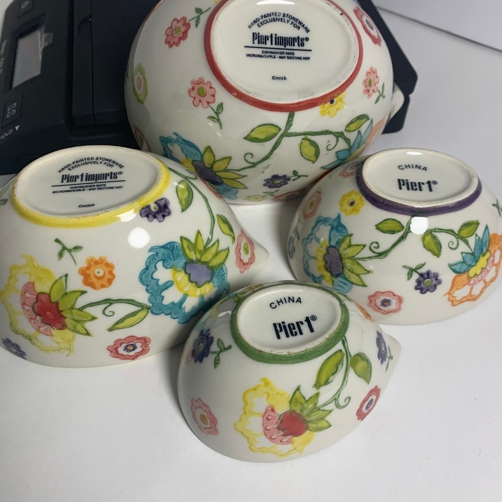 Floral Ceramic Measuring Cups Set of 4 Hand Painted Discontinued Pier 1 Imports - Picture 2 of 12